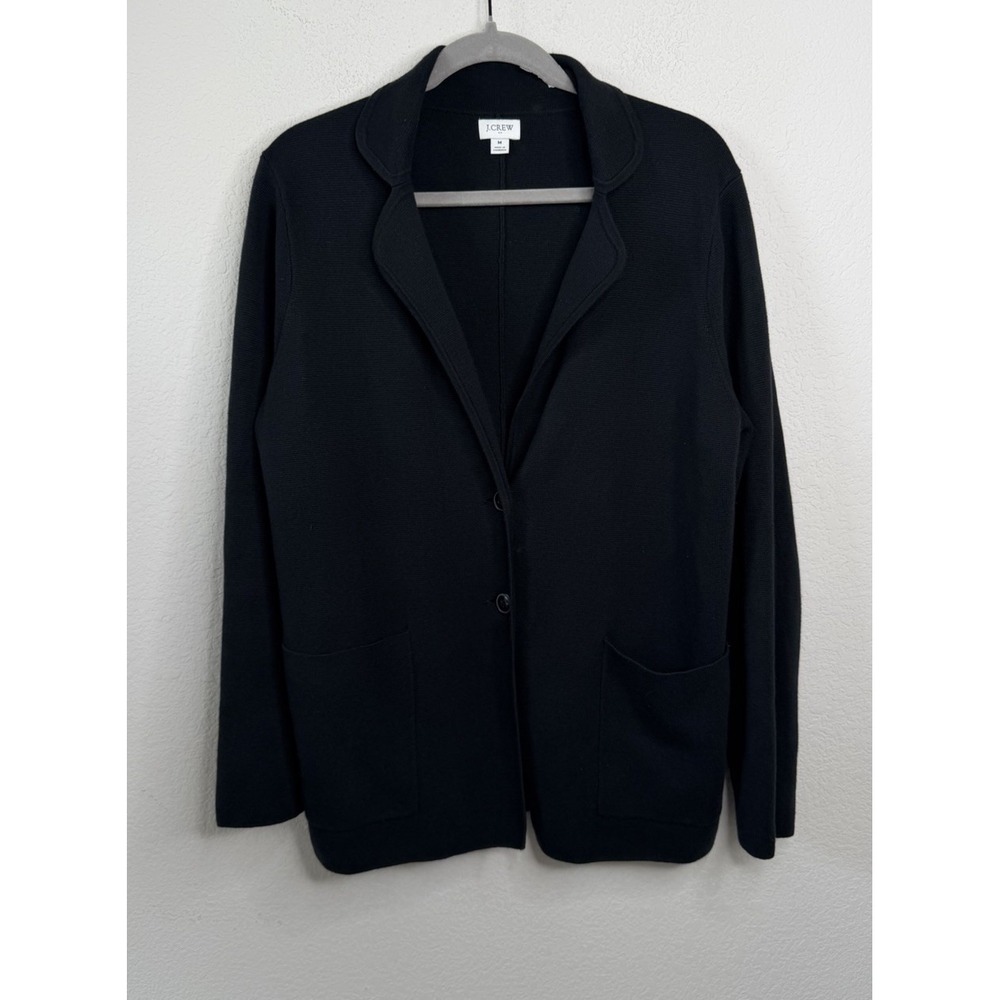 J.Crew Sophie Knit Blazer Cardigan M Black Cotton Button Front Preppy Layers